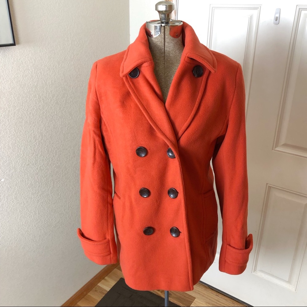 Lands' End Orange Double-Breasted Pea Coat